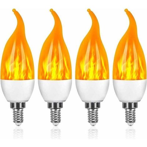 Lampe à flamme de bougie à LED, modèle de bulle de pointe de lampe à flamme de simulation de bulle de pointe, mode à trois vitesses de lumière jaune E14 4pcs