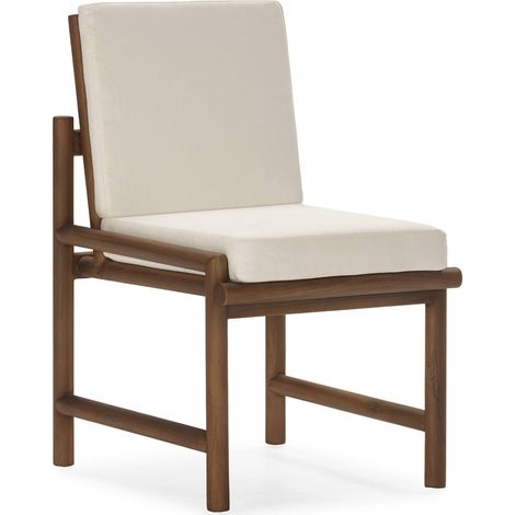 Chaise bois de teck naturel et assise blanche élégante - teck naturel et blanc ivoire (1/4)
