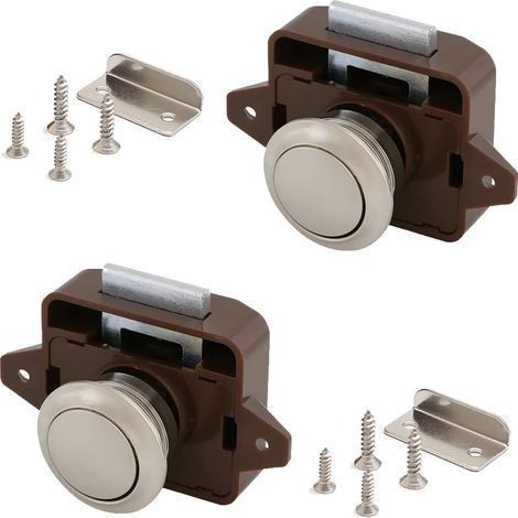 Lot de 2 boutons de verrouillage, bouton-poussoir, bouton pour camping-car, bouton de verrouillage à loquet pour portes, armoires, camping-cars et yachts de 15 à 18 mm de large (marron) (1/5)
