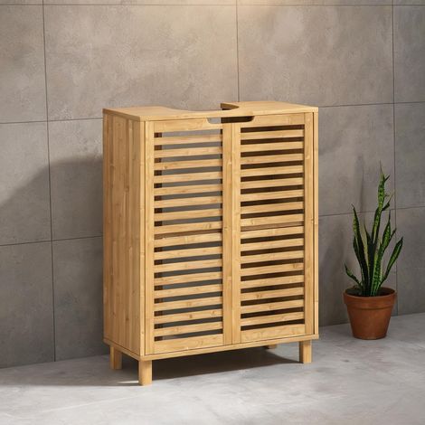 Meuble sous vasque en bambou 60 x 30 x 80 cm avec étagère (1/5)