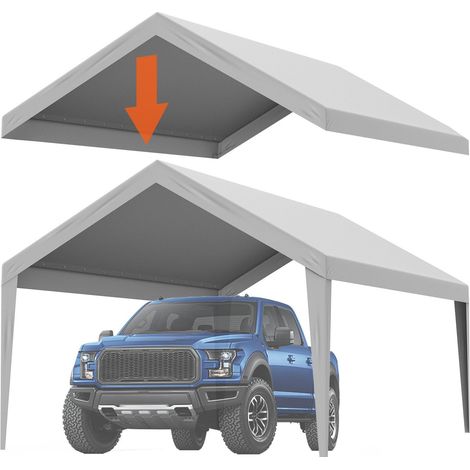 Bâche de remplacement pour abri de voiture 12 x 20 pi, tente de garage, abri robuste, imperméable et protégé contre les UV, installation facile avec tendeurs élastiques à boule, gris (bâche seulement, (1/5)