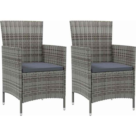 Sedie da Giardino 2 pz con Cuscini in Polyrattan Grigio vidaXL