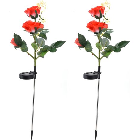 Stück LED-Solar-Blumenleuchten, wasserdichte künstliche Rosen-Gartenlampen für die Außengestaltung, Rot (1/5)