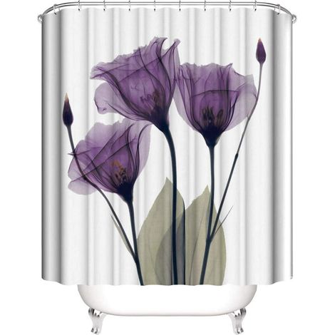 Rideau de Douche Floral Violet avec Crochets - Ensemble de Rides pour Salle de Bain, Décor en Tissu pour Toilettes, Lot de 12 Accroches, 183 x 183 cm (1/4)