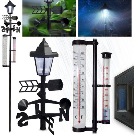 Wetterstation SWS29, 158 cm, Garten Regenmesser, Thermometer, Solarlampe, Windrichtung