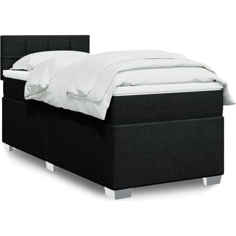 Cama box spring con colchón tela negro 90x190 cm