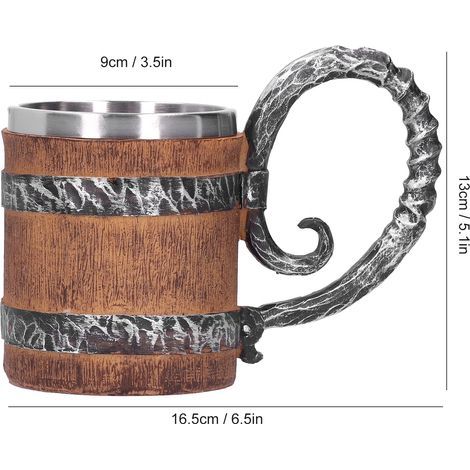 Tasse Viking Personnalisée en Acier Inox, Fût de Chêne Résine Artisanale Vintage (1/5)