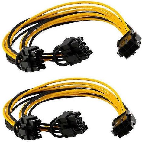 Câble répartiteur d'alimentation VGA PCI-E Express 6 broches vers 2 x PCIe 8 (6+2) broches pour carte graphique (lot de 2, noir et jaune, SZRH A-GB) (1/5)