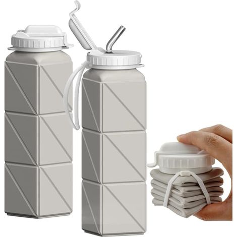 Gourde pliable avec paille, en silicone, légère, réutilisable et étanche, 610 ml, idéale pour les voyages, le camping, la randonnée et le vélo. Couleur : Starlight. (1/5)