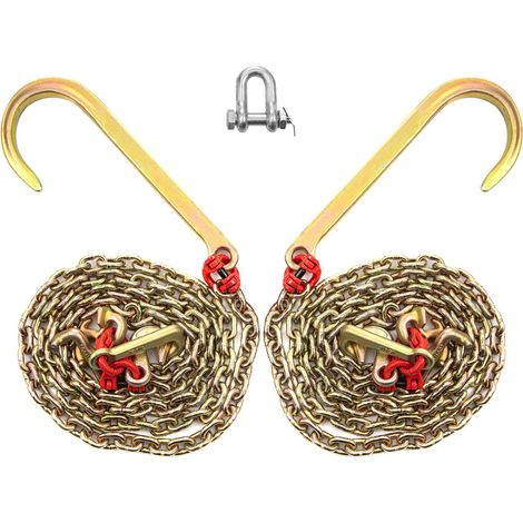 J-Haken mit Kette, 2er-Pack, 5/16" x 10', G80, 15" langer Schaft, Abschleppkette mit Greifhaken und RTJ-Haken, Tragfähigkeit 5400 lb, verstärkte Kette für Bergungsfahrzeug und Anhänger (1/5)