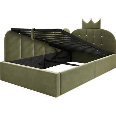 Cama diván capitoné 90 x 200 cm de terciopelo verde con almacenaje hidráulico HOMVRA (1/5)