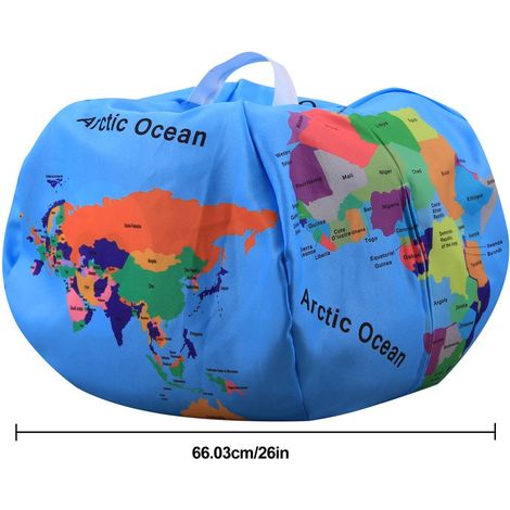 Pouf de rangement, housse de pouf de 66 cm avec fermeture éclair, grande carte du monde, ballon de volley-ball noir, 8 poufs imprimés pour enfants, jouets en peluche et jeux (1/5)
