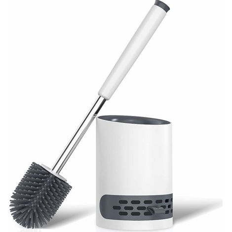 Silicone Toilet Brush with Holder,Toilet Brush Set with Flexible Bristle Brush,Hidden Tweezer Handle,Quick Drying Toilet Brush Set,Flooring/Mounted Wall (1/5)