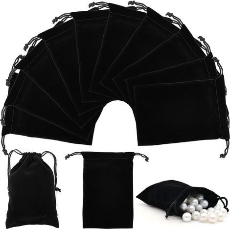 30 Pcs Black Jewelry Drawstring Pouches for Jewelry Storage, Wedding Favor Bags, Christmas Candy Bags, Party Favor Bags (9.5 x 14.5cm) (1/5)
