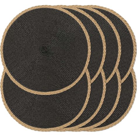 Juego de 8 manteles individuales redondos trenzados, lavables y resistentes al calor, para mesa de comedor, antideslizantes, para uso en interiores y exteriores. (1/5)