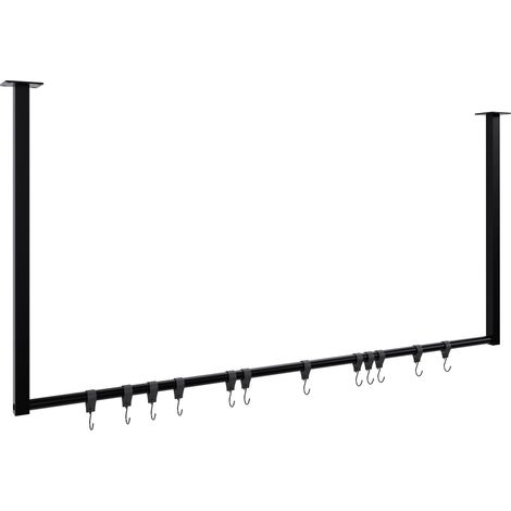 Appendiabiti/appendiabiti sospeso con 12 ganci 120x60 cm acciaio verniciato a polvere nero 100009013