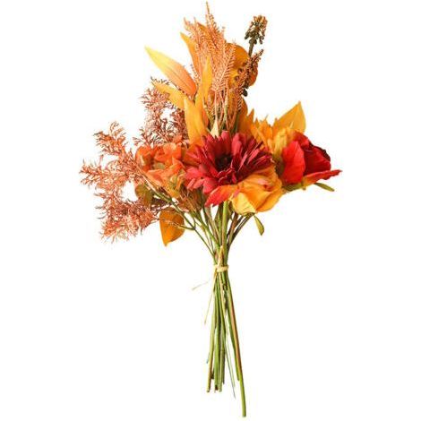 – Bouquet de fleurs artificielles en soie 44 cm – 2 roses, 2 gerberas, 1 hortensia – Décoration mariage, fête, centre de table – Rouge automne (1/5)
