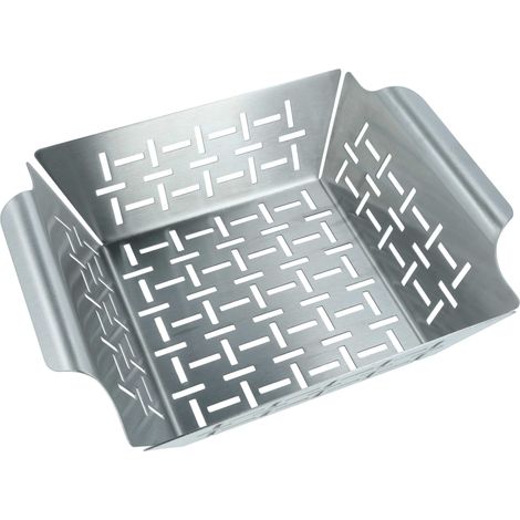 vhbw Cesta barbacoa para grills - acero inoxidable, 22,1 x 18,2 x 6,8 cm, Apto para lavavajillas, Para verduras, carne y pescado