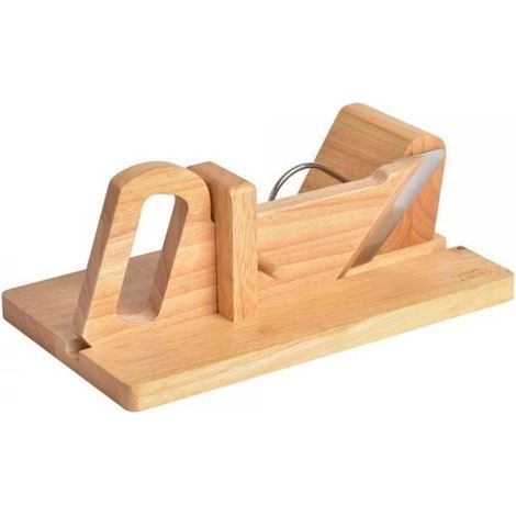 L'Atelier Apéro 36-1K-002 Manual Slicing Machine for Sausages and Charcuterie Guillotine, Wood and Stainless Steel, Beige and Gray, H12 x 28.4 x (1/2)