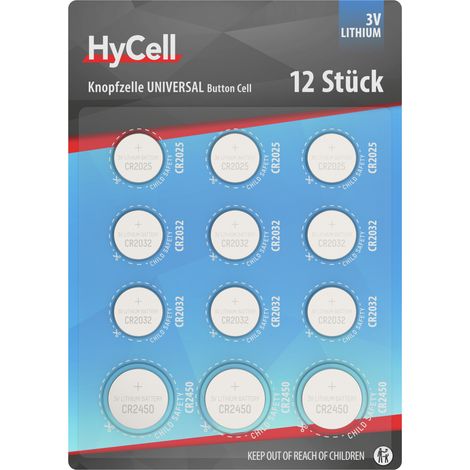 HyCell Jeu de piles bouton au lithium, CR2025 CR2032 CR2450