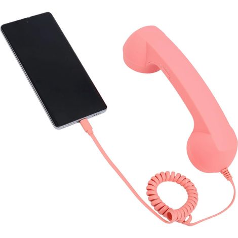Téléphone Portable Rétro pour Iphone/Android, Combiné Type C Style Années 90 avec Microphone et Haut-Parleur Accessoire Photo (Rose) (1/5)