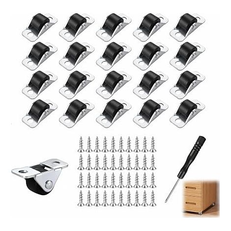 Lot de 20 Mini Roulettes pour Meubles 12 mm, avec 40 Vis et Mini Tournevis, Roulettes Caoutchouc pour Petits Meubles, Caisses, Poubelles (1/5)