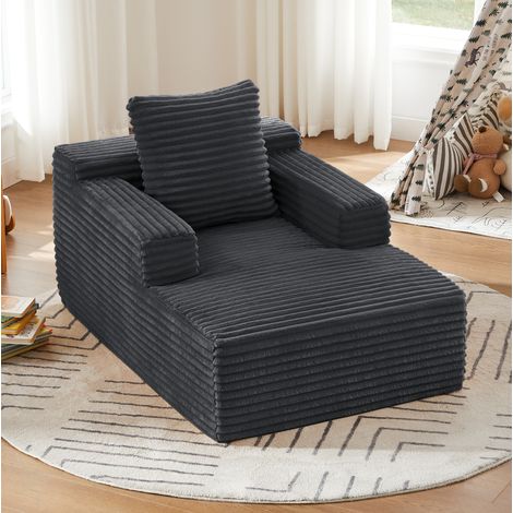 Sofá chaise longue de pana, sin montaje, 117 x 81 x 50 cm, gris oscuro HAVRYA (1/5)