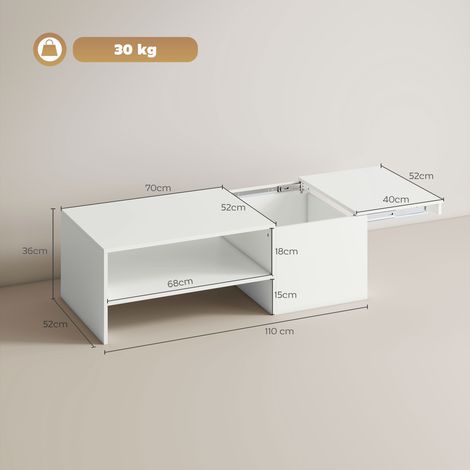 Verstellbarer Couchtisch, Metallschienen, Spanplatte, Fußpads, Weiß (1/5)