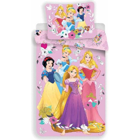 Bettwäsche-Set 140x200 Prinzessinnen 6763 Prinzessin Cinderella Schneewittchen Aurora Bella rosa Kissenbezug 70x90