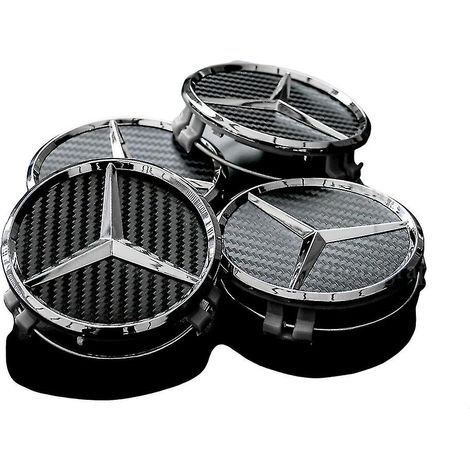 Crea – Enjoliveurs de roue en alliage de carbone noir 75 mm – Lot de 4 pièces – Compatible Mercedes – Design élégant et résistant