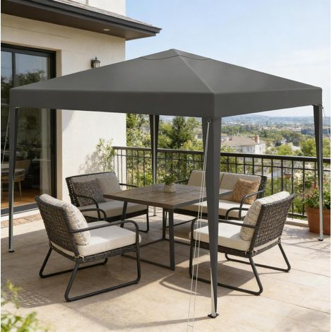 Pavillon pliant 300x300 cm gris foncé en tissu Oxford et métal avec hauteur réglable et housse de transport (1/5)