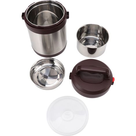 Boîte isotherme alimentaire de 1,6 L en acier inoxydable 304, trois compartiments, idéale pour le déjeuner des étudiants et le travail. Couleur inox. (1/5)