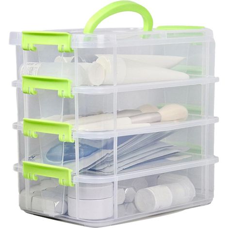 Boîte de Rangement Empilable 4 étages, PP Transparent, pour (GREEN) (1/5)