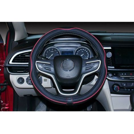 Housse de volant de voiture en cuir microfibre rouge noir 15 pouces (1/4)