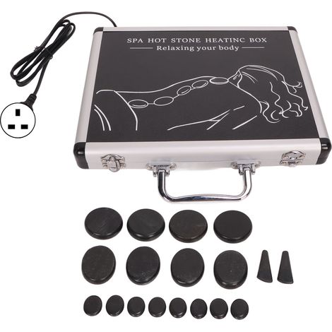 Lot de 18 pierres chaudes en basalte pour massage relaxant musculaire, avec boîte chauffante incluse et fiche UK 220V (1/5)
