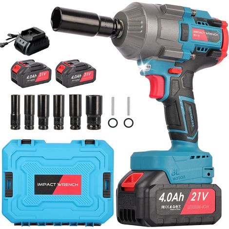 Cordless Impact Wrench 1300 N.m: 21V Brushless Impact Driver with 2 x 4.0Ah Batteries, Electric Nutrunner with 6 Sockets, for Car Tyre Repair (1/5)