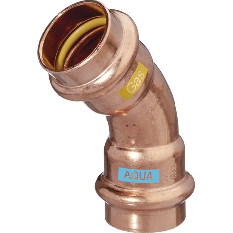 HS AQUAGAS V Bogen 42 x 42 mm 452304242 Kupfer, 45Grad, IG/IG, Press Copper, Fitting für Gas und Wasser