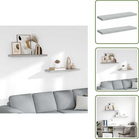 Étagères murales flottantes 2 pcs gris béton 80x23,5x3,8 cm MDF - Étagères Murales - Étagères Flottantes - Décoration Murale - Rangement Mural - Meubles Déco