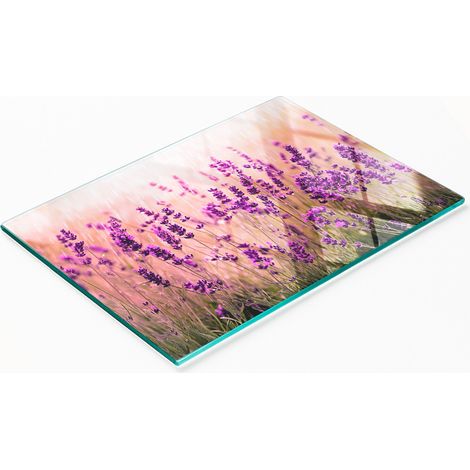 Tagliere da cucina in vetro temperato con grafica lavanda, 80x52 cm (1/5)