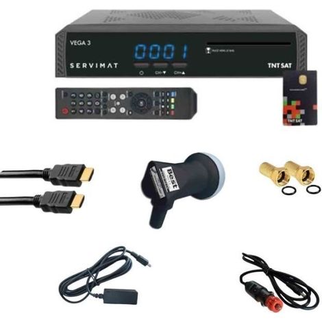Pack Récepteur Satellite Full HD - SERVIMAT - VEGA3 - Carte TNTSAT V6 - Câble HDMI 2m - LNB Single