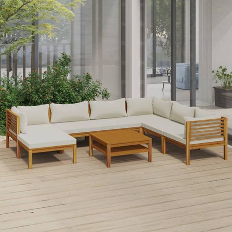 Salon de jardin 8 pcs avec coussin crème Bois d'acacia solide (1/5)