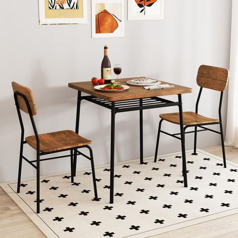 COSTWAY Petite Table de Cuisine 2 Personnes, Table Cuisine avec Chaise, Chaises Encastrables, Table Carrée pour Coin Petit-Déjeuner, Salle à Manger, Marron Rustique (Brun Rustique) (1/5)