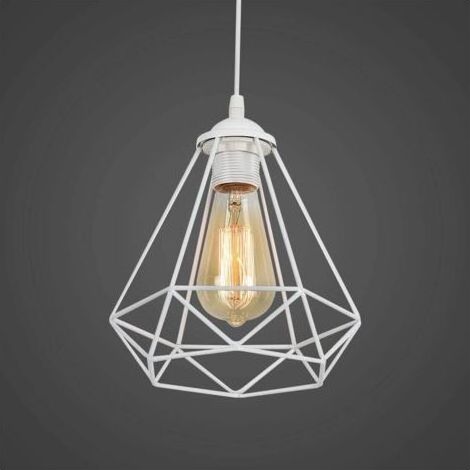 BRICOOMARKET Industriel Suspension Luminaire Rétro Lustre Plafonnier Vintage Blanche Lampe Cage Éclairage de Plafond Abat-jour en Métal pour Restaurant Salon Chambre Cuisine Bar Couloir (sans ampoule) (1/5)