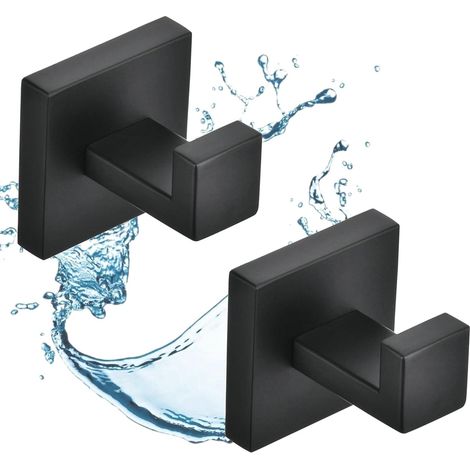Lot de 2 crochets de salle de bain noirs, patères murales en acier inoxydable (1/5)
