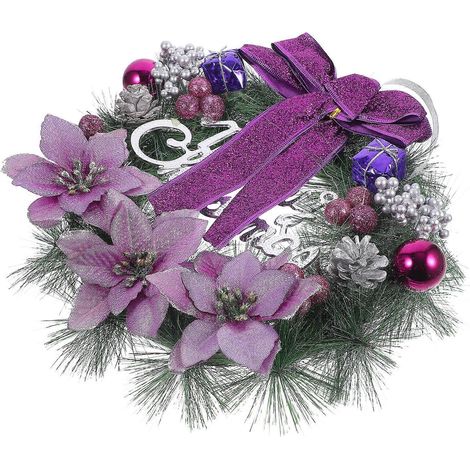 Couronne de sapin artificielle violette de 30 cm, idéale pour la décoration murale. (1/5)