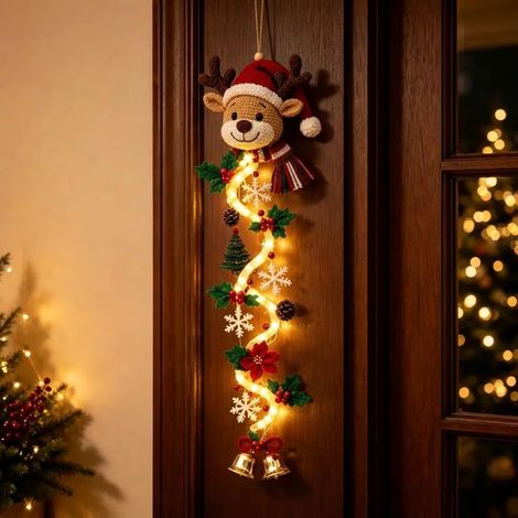 Décoration de porte de Noël lumineuse avec éclairage chaleureux décoration verticale pour intérieur et extérieur (porte d'entrée, porche, fenêtre, mur, manteau de cheminée). (1/5)