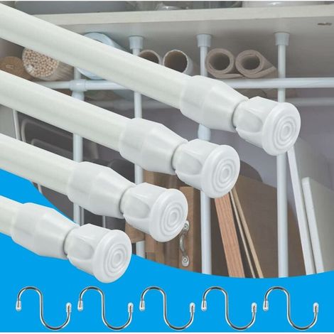 5 Pieces Expandable Curtain Rod, Telescopic Shower Curtain Rod 30-50 Adjustable Extendable Spring Tension Rods for DIY Projects, Mounting Without Screws or Drilling (1/5)