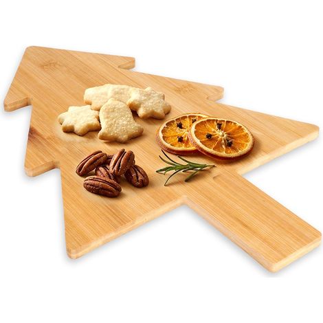 Planche de service - 44,5x30 cm - Traitée humidité - Bambou - Planche festive en forme de sapin (1/5)