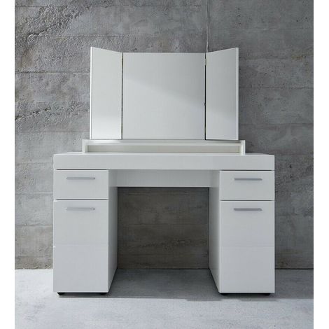 Coiffeuse avec miroir et 2 portes 2 tiroirs laqué blanc Ellia (1/5)