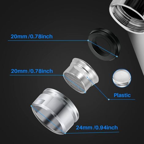 Aeratore e kit di accessori da 3 pezzi comprendente filtro, diffusore e colino con guarnizione per cucina e bagno (1/4)